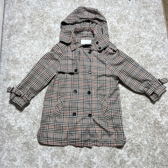 ZARA Double Breasted Trench Coat Heritage Check Size Small - Picture 1 of 10